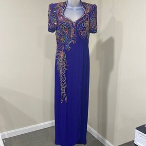 VTG Alyce Design Beaded Sequins Evening Gown Dress.  Size 12 L large 100% silk